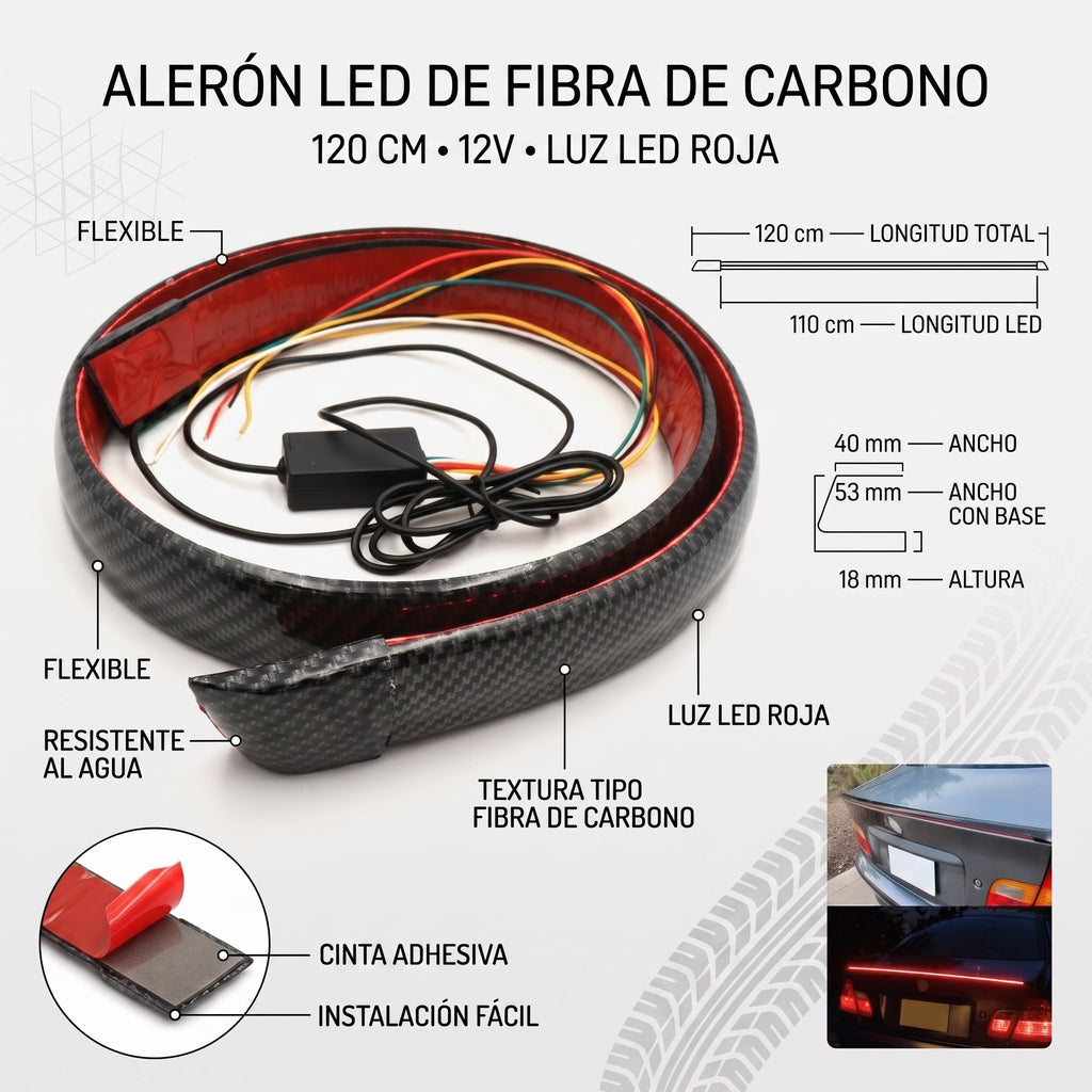 Alerón Trasero LED Universal AutoFlex™ | Luz de Freno y Direccionales